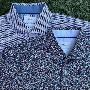 Lot of 2 Brax Hi-Flex Easy Care Short Sleeve Button Up Shirts Cotton Stretch M